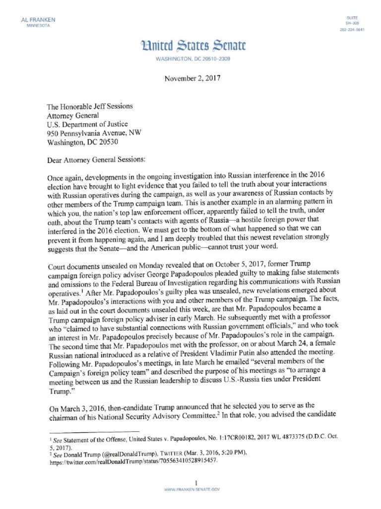Franken letter to Sessions