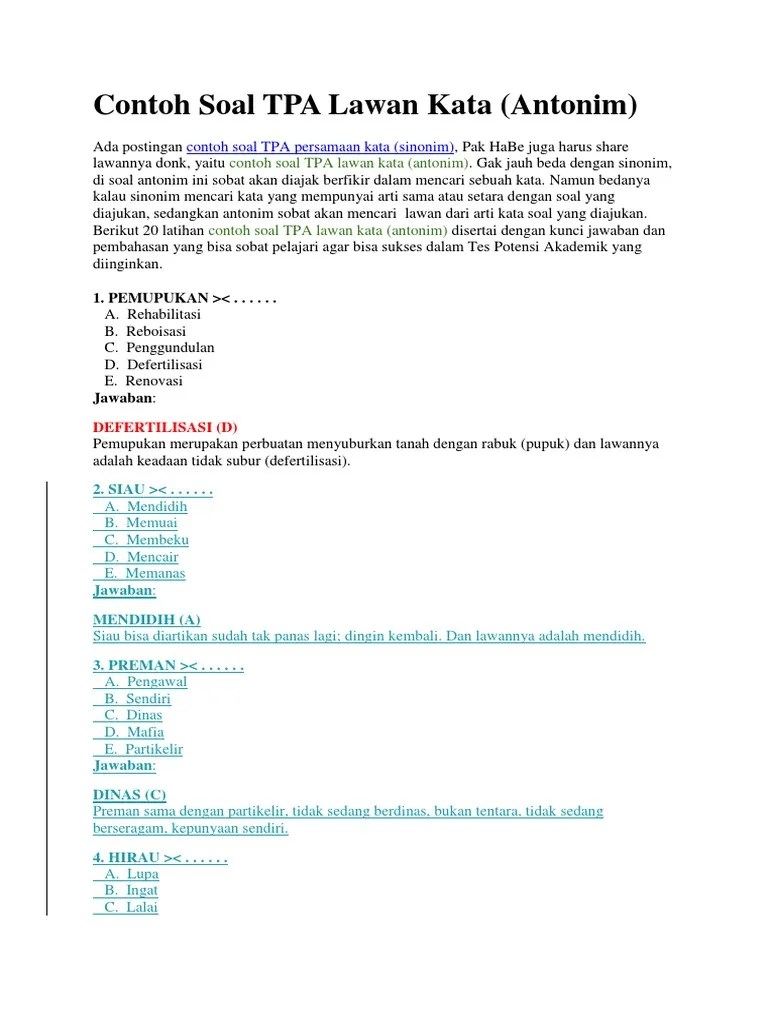 Contoh Soal TPA Lawan Kata | PDF
