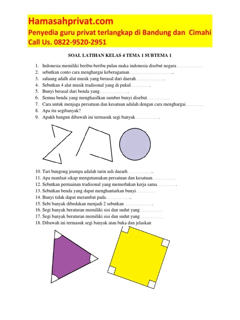 Soal Tema 1 Subtema 1 Kelas 4