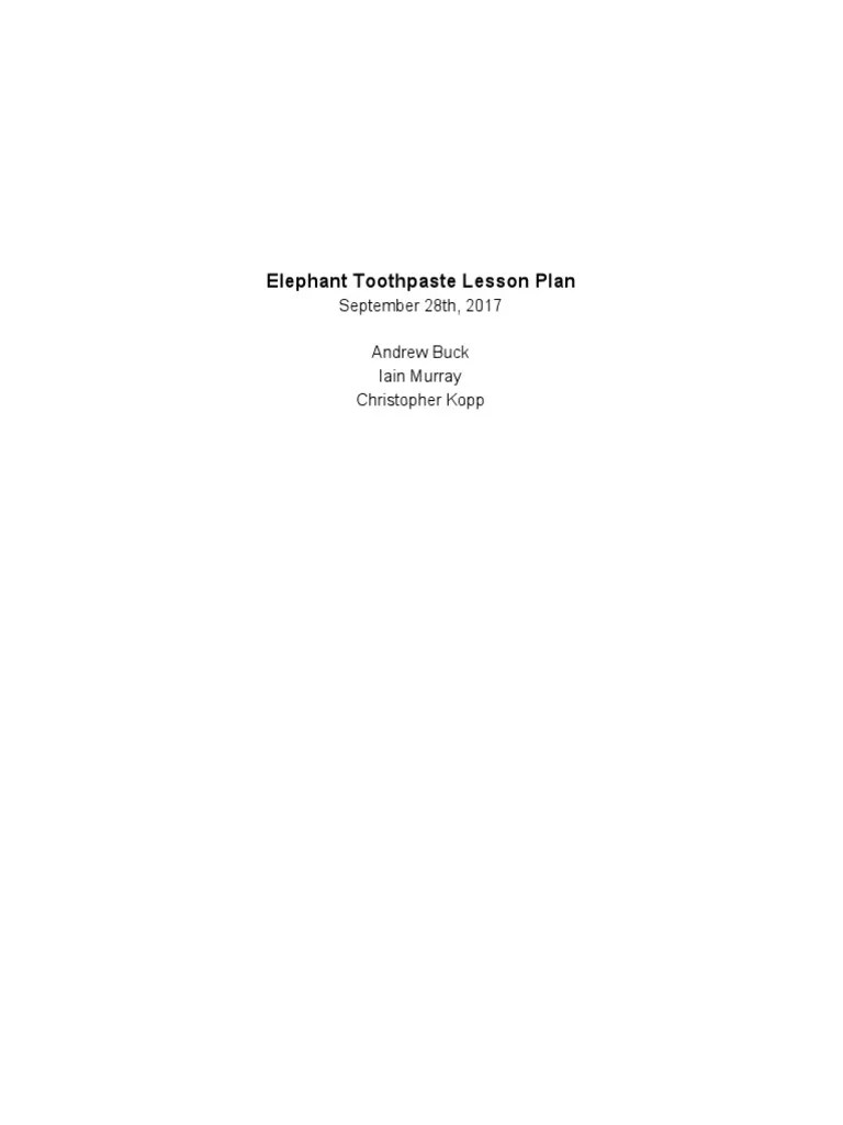 Elephant Toothpaste Lesson Plan PDF