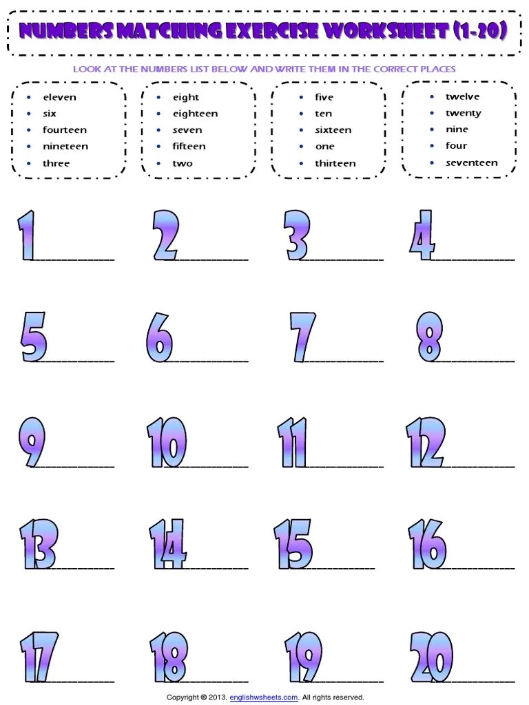 numbers 1 to 20 esl vocabulary matching exercise worksheet.pdf