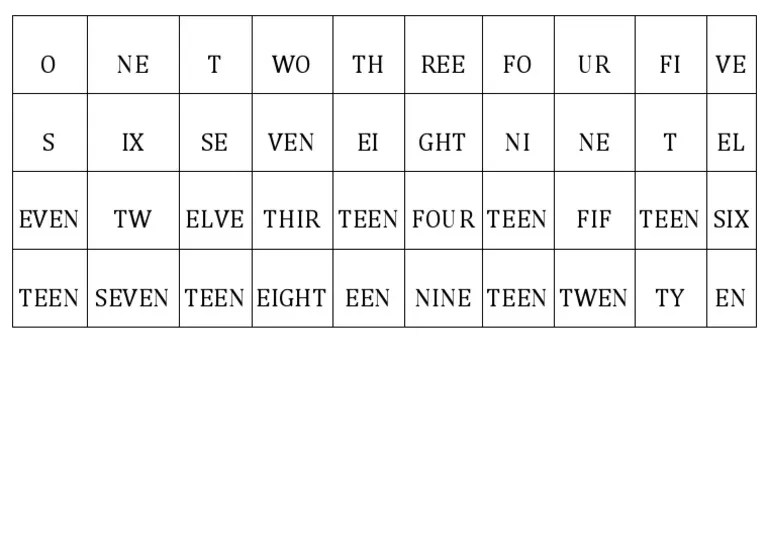 Numbers in Syllables PDF