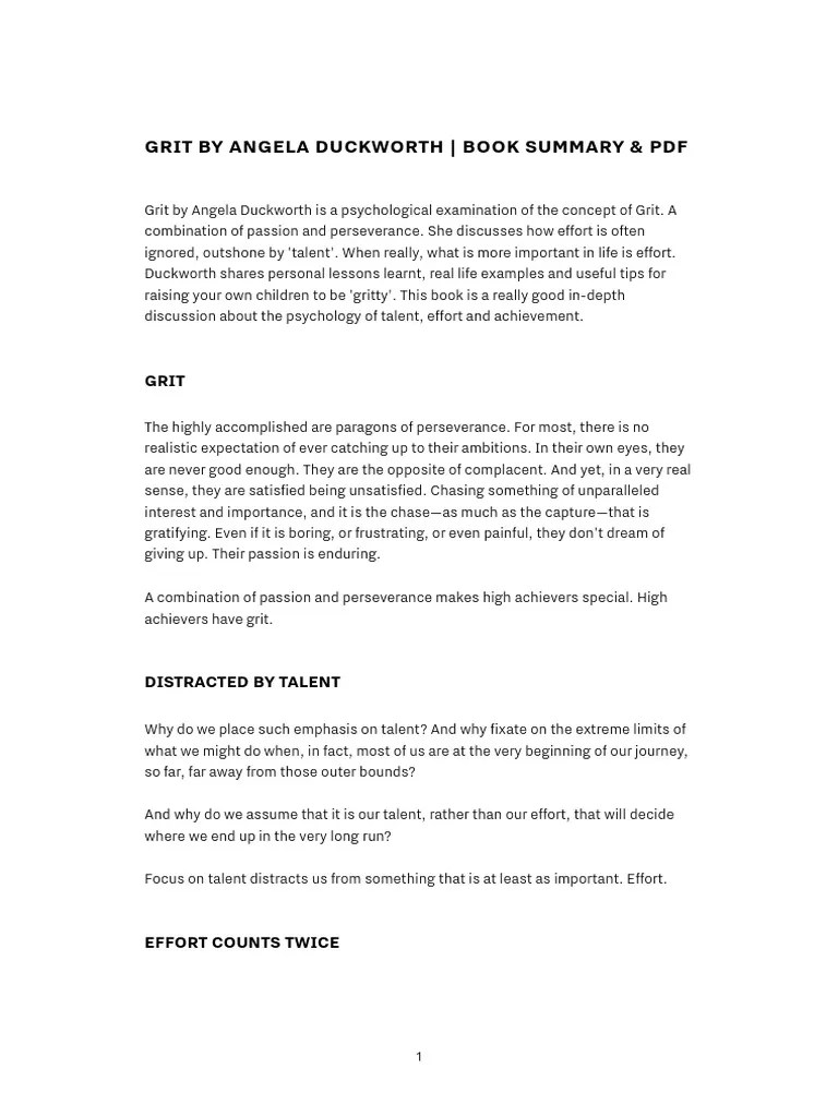 Grit by Angela Duckworth Book Summary PDF Grit (Personality Trait