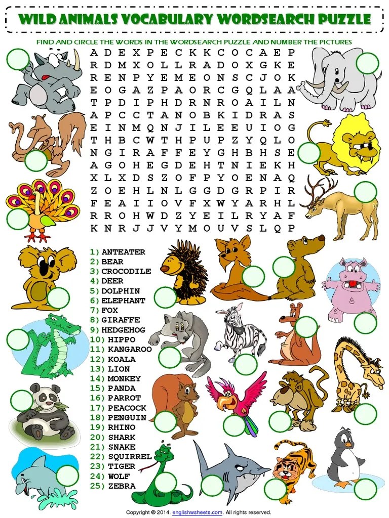 wild animals vocabulary esl wordsearch puzzle worksheet.pdf Búsqueda