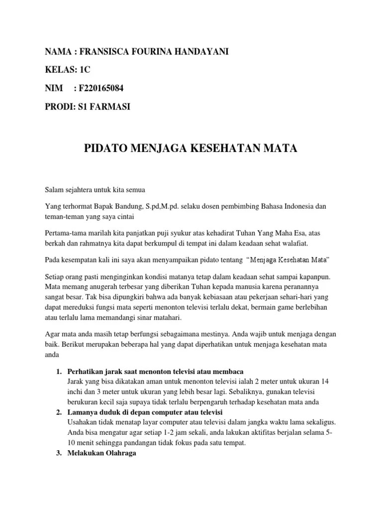 Contoh Pidato Singkat Tentang Kesehatan Mata