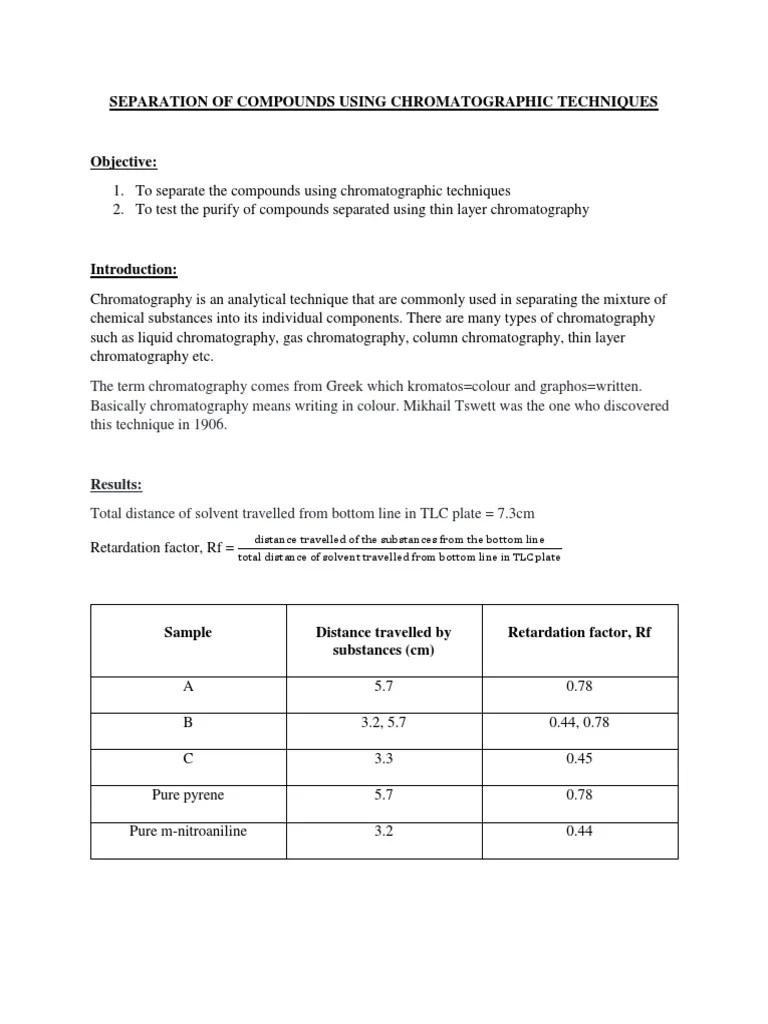 Lab Report 5 Chromatography Thin Layer Chromatography