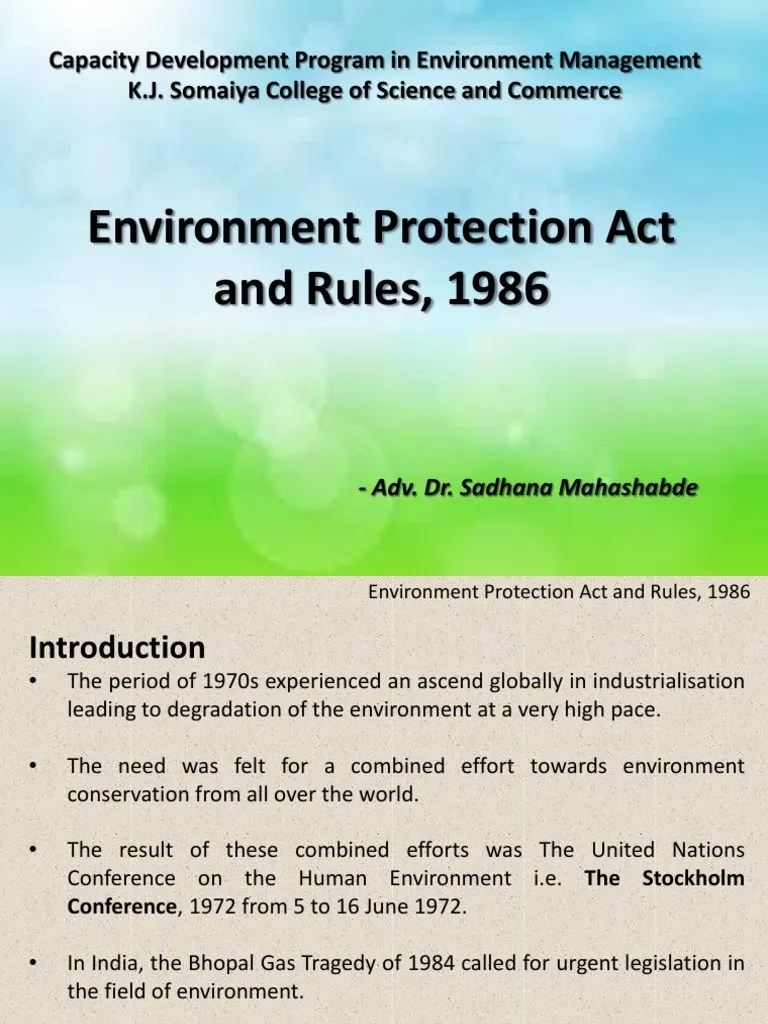 Environment Protection Act and Key Rules Environmental Protection