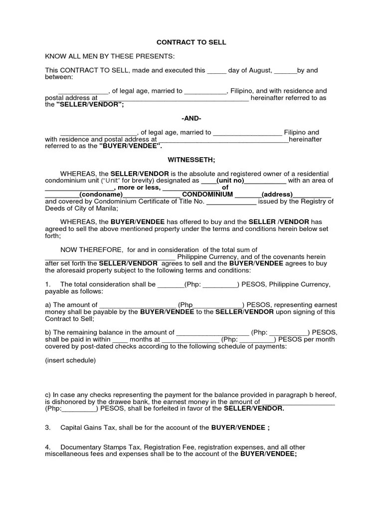 Contract To Sell PDF Payments Condominium