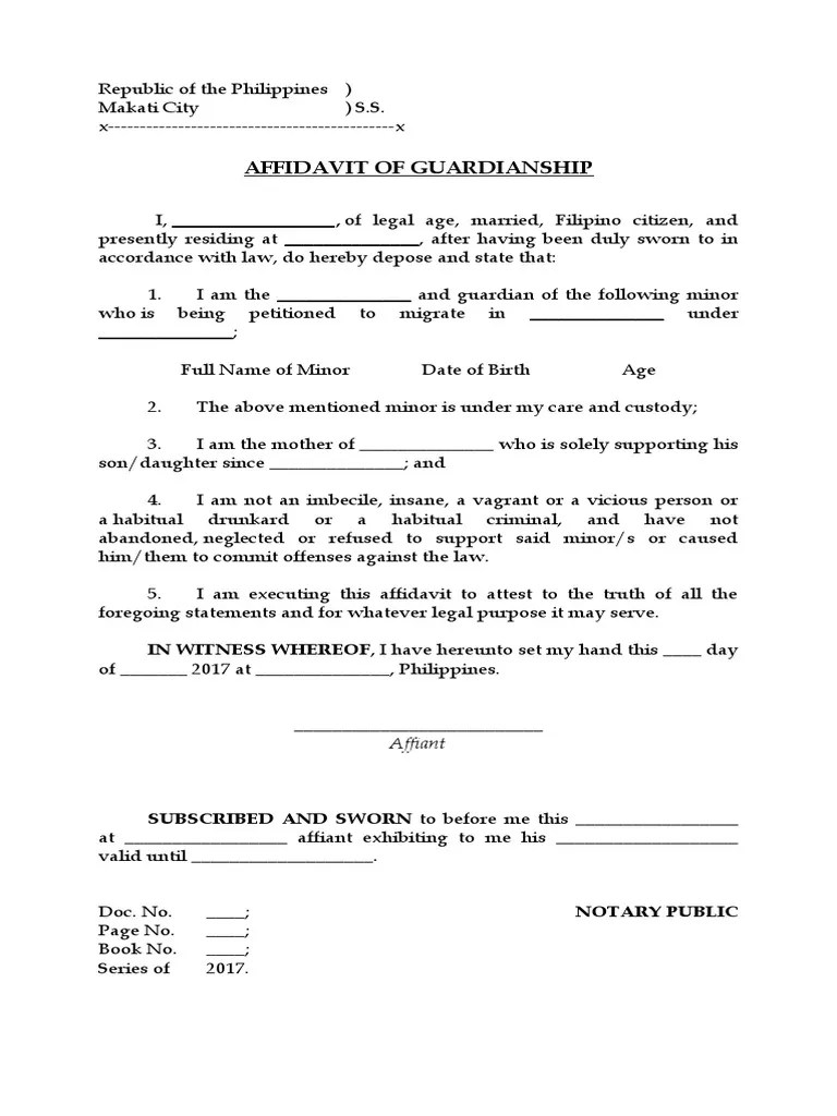 Affidavit of Guardianship (Sample)