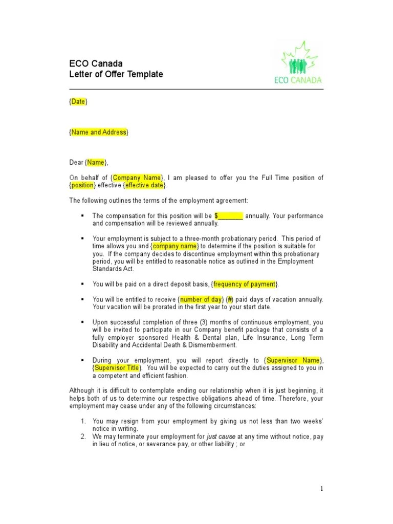 Offer Letter Template | Employee Benefits | Employment