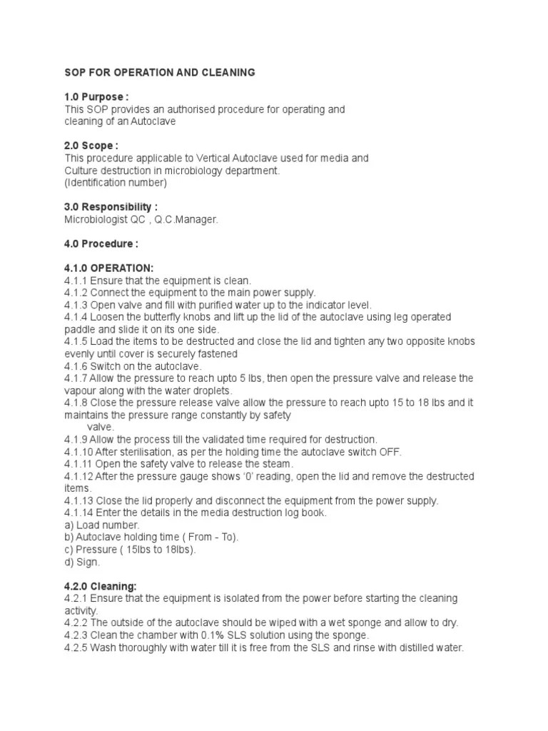 SOP FOR OPERATION AND CLEANING autoclave.docx
