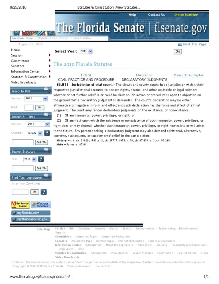 The 2010 Florida Statutes Select Year 2010 Declaratory Judgment