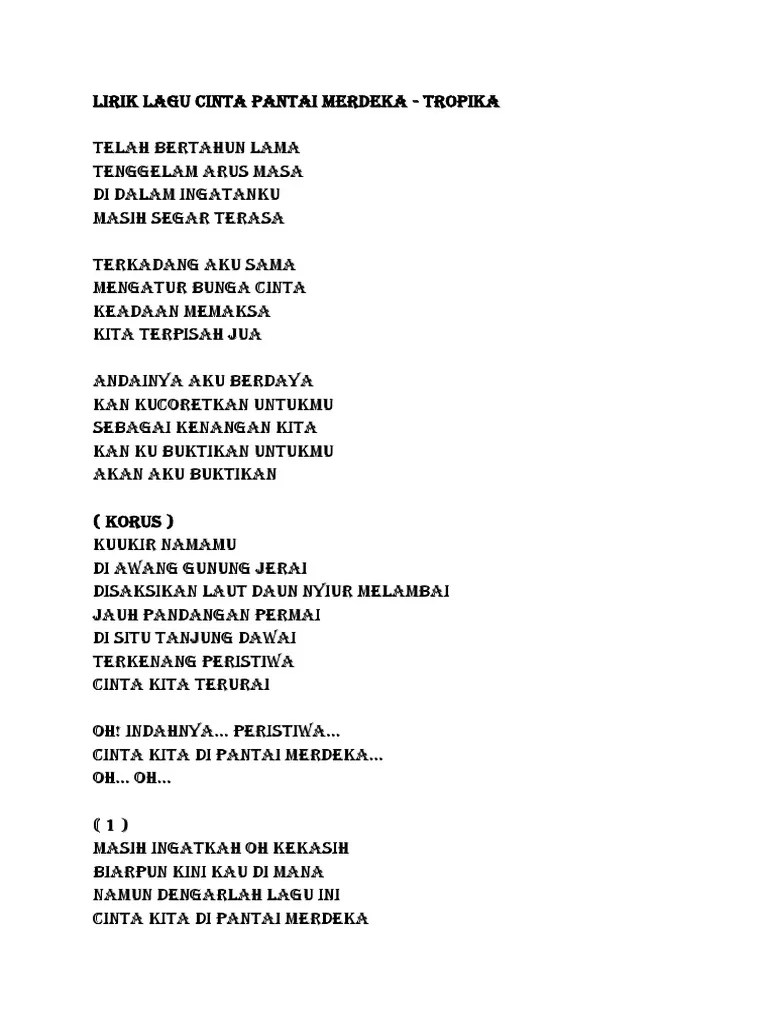Lirik Lagu Cinta Pantai Merdeka | PDF
