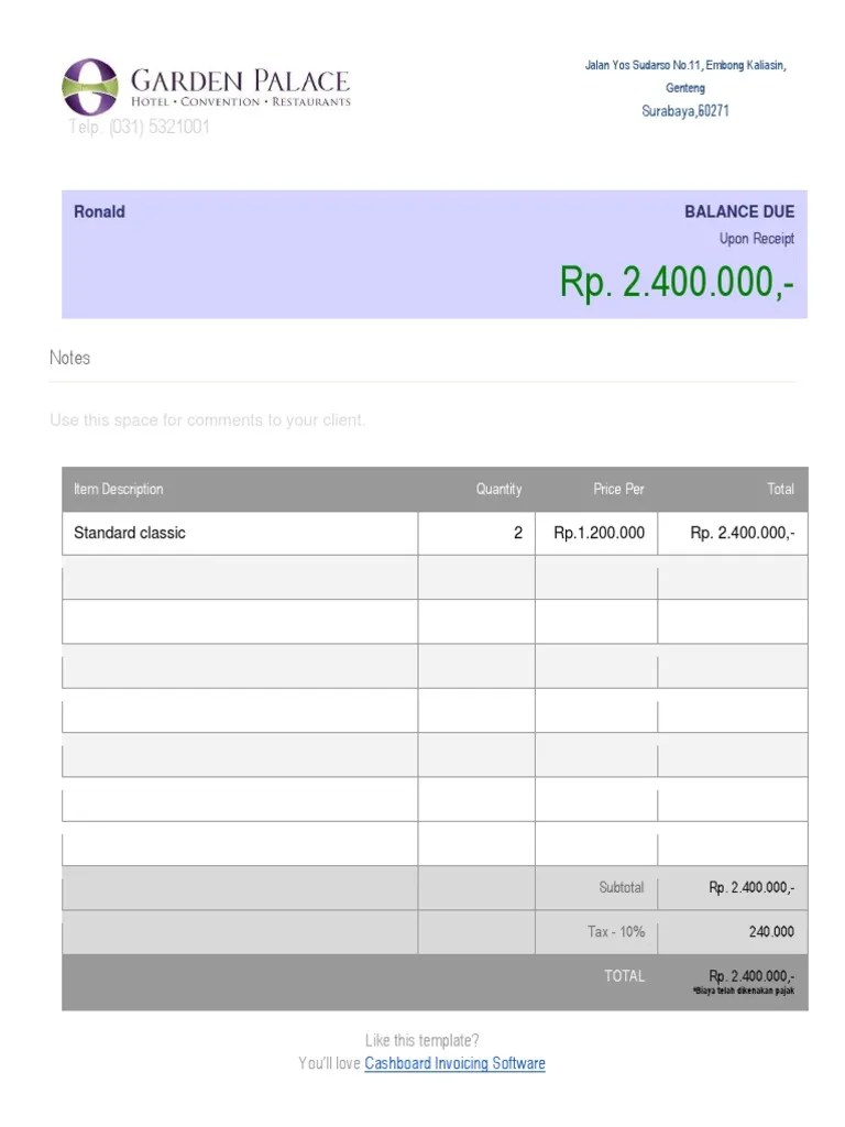 contoh nota hotel