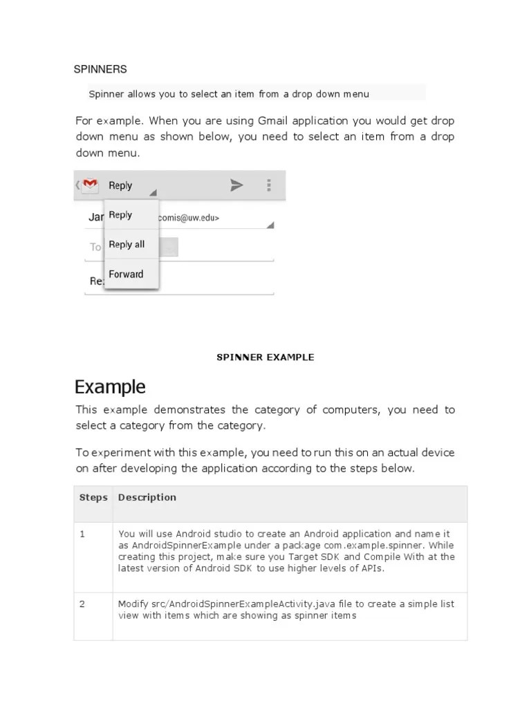 Android Spinners y Listview PDF Application Software Computing