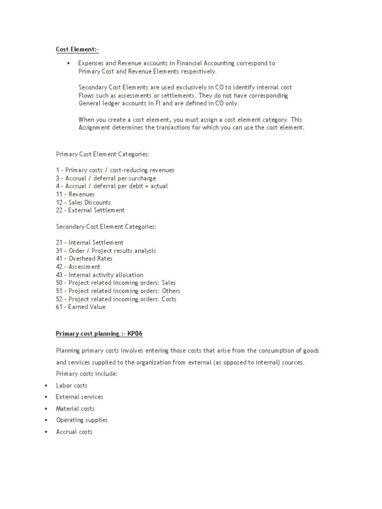 Primary Cost and Secondary Cost Planning PDF Cost Revenue