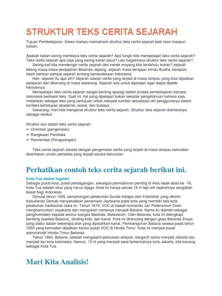 Contoh Teks Cerita Sejarah Beserta Strukturnya Berbagai Contoh