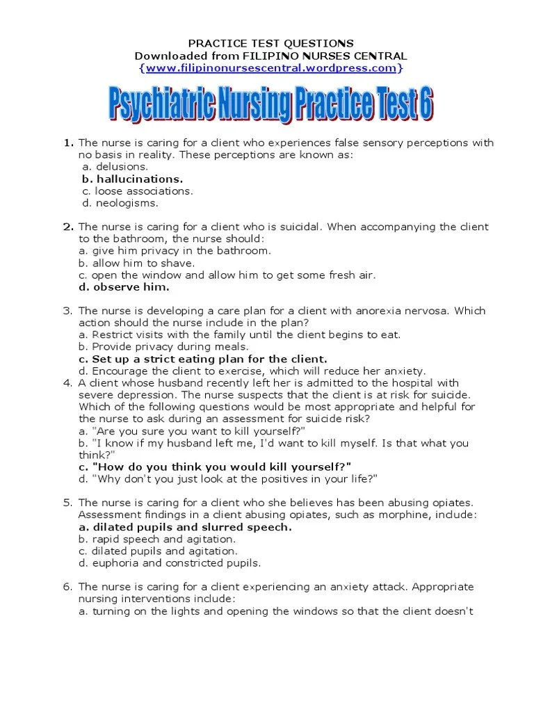 Psychiatric Nursing Practice Test 6 2 PDF | PDF | Alcoholism | Major