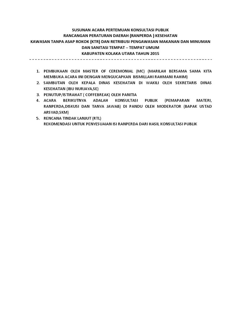 Susunan Acara Pertemuan Konsultasi Publik | PDF