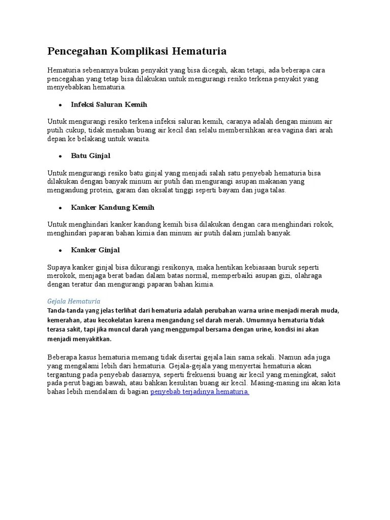 Pencegahan Komplikasi Hematuria | PDF