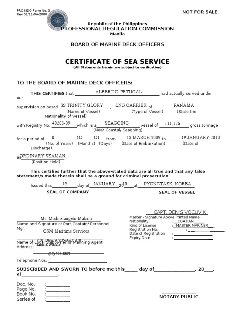 PRC form for MARINE DECK OFFICER Ships Shipping Prueba gratuita