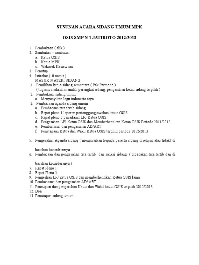 Contoh Teks Pembawa Acara Rapat Osis - tukaffe.com