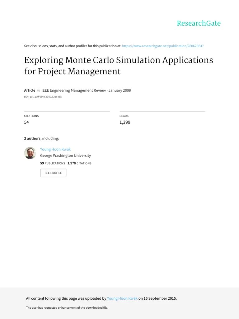 Exploring Monte Carlo Simulation Applications For Project Management PDF Monte Carlo Method