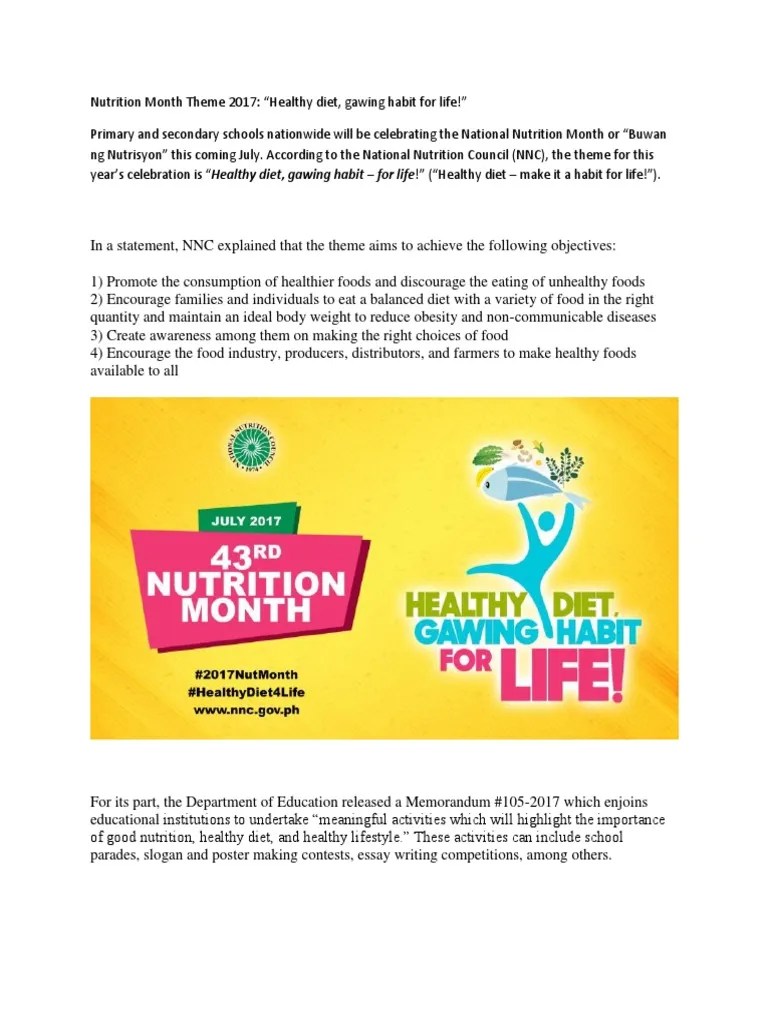 Nutrition Month Theme 2017 Healthy Diet Diet (Nutrition)