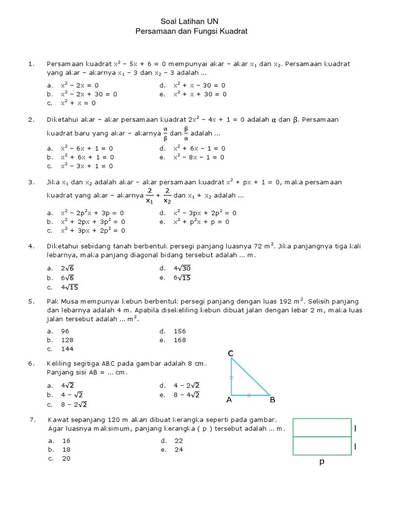 Latihan UN Persamaan Kuadrat | PDF