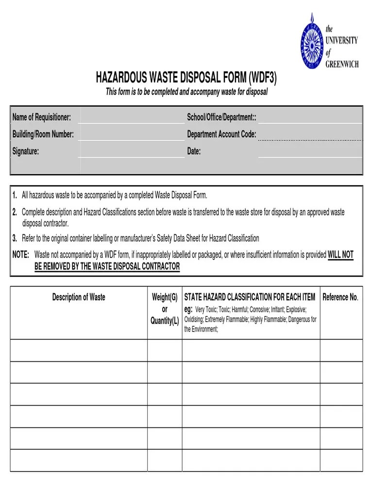 Hazardous Waste Disposal Form