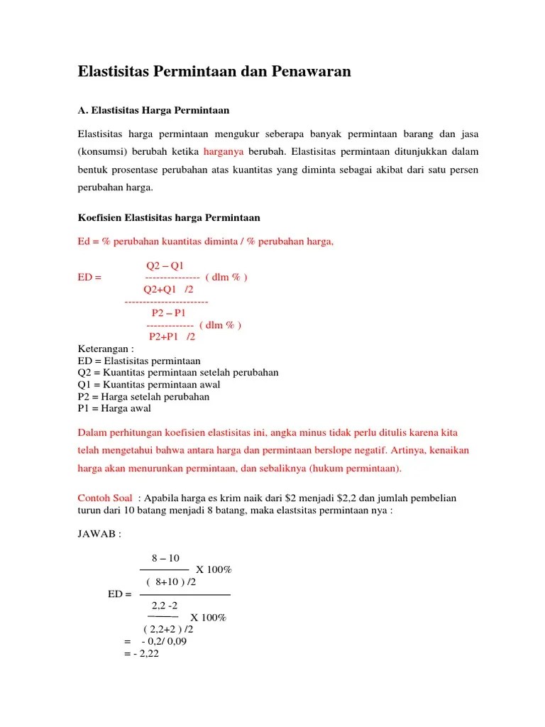 Contoh Soal Fungsi Permintaan Elastisitas - Revisi Id