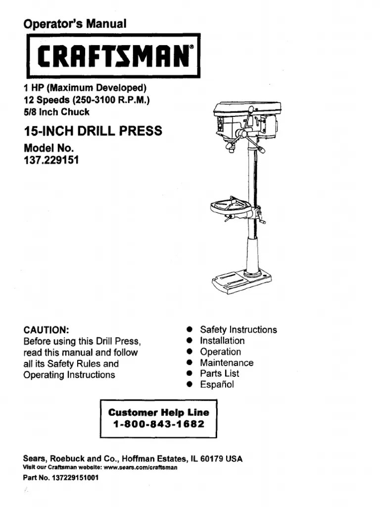 Craftsman Drill Press User Manual.pdf Drill Belt (Mechanical)