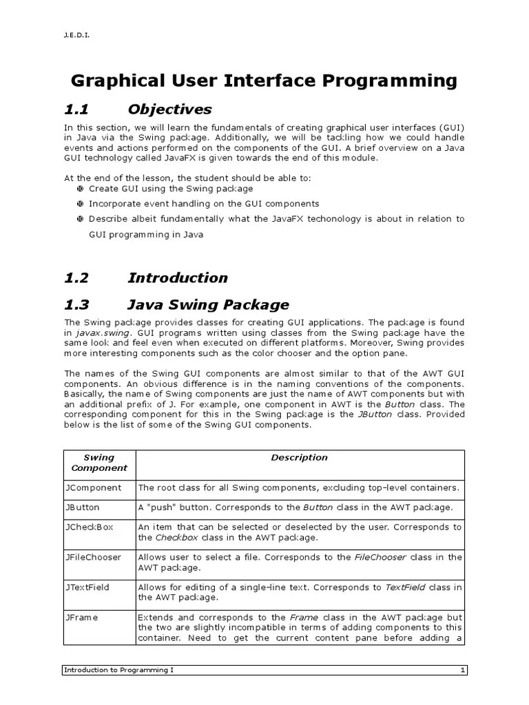 Programming Graphical User Interfaces in Java An Introduction to GUI