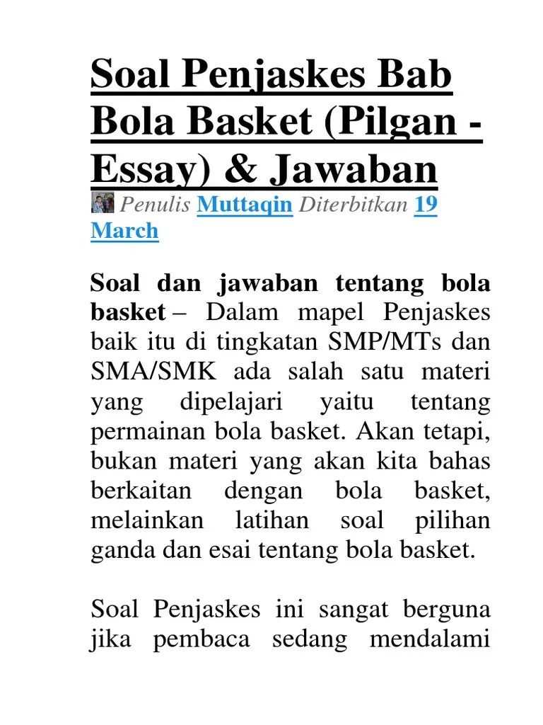 Soal Penjaskes Bab Bola Basket