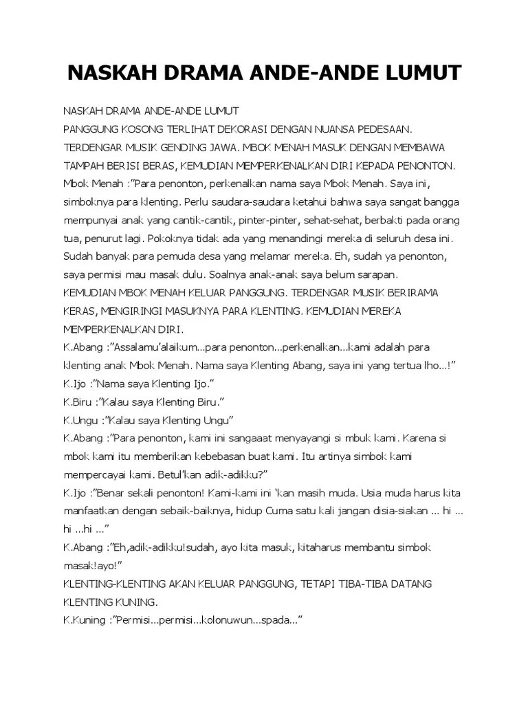 Teks Drama Ande Ande Lumut Dalam Bahasa Jawa Terkait Teks