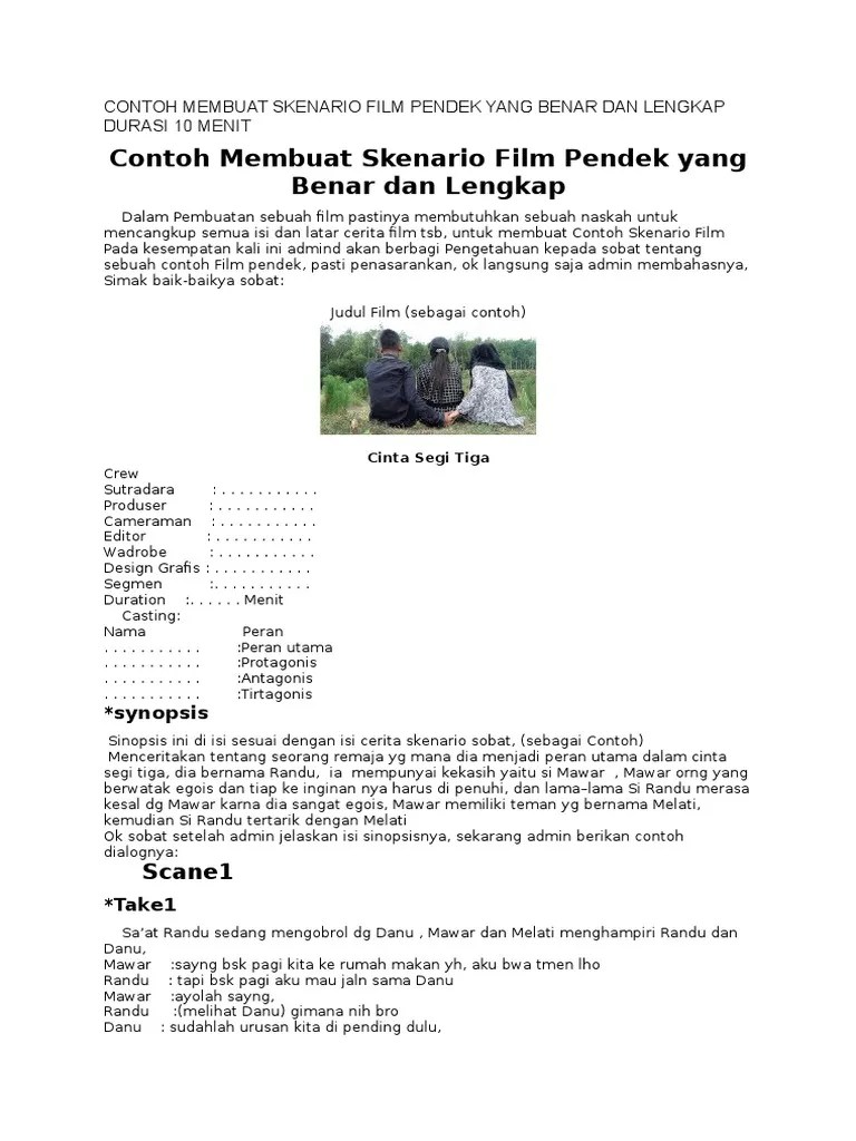 Contoh Membuat Skenario Film Pendek Yang Benar Dan Lengkap Durasi 10 Menit  | PDF