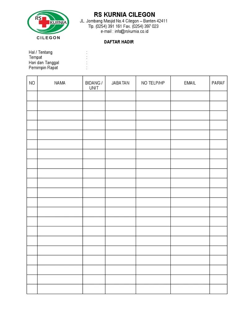 Daftar Hadir Rs Kurnia Cilegon