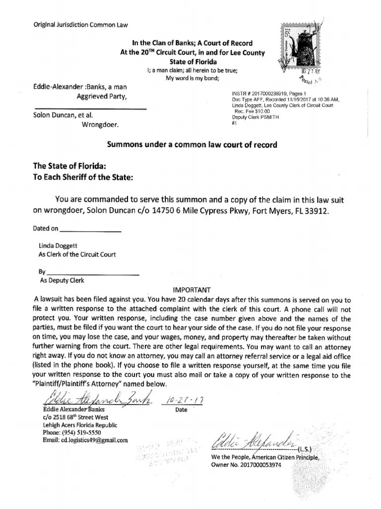 Summons issued from a Court of Record