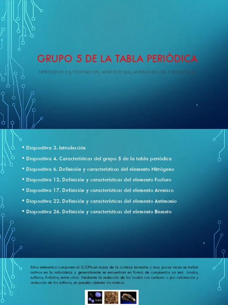 Grupo 5 de La Tabla Periódica 021 (1) Arsénico Estaño