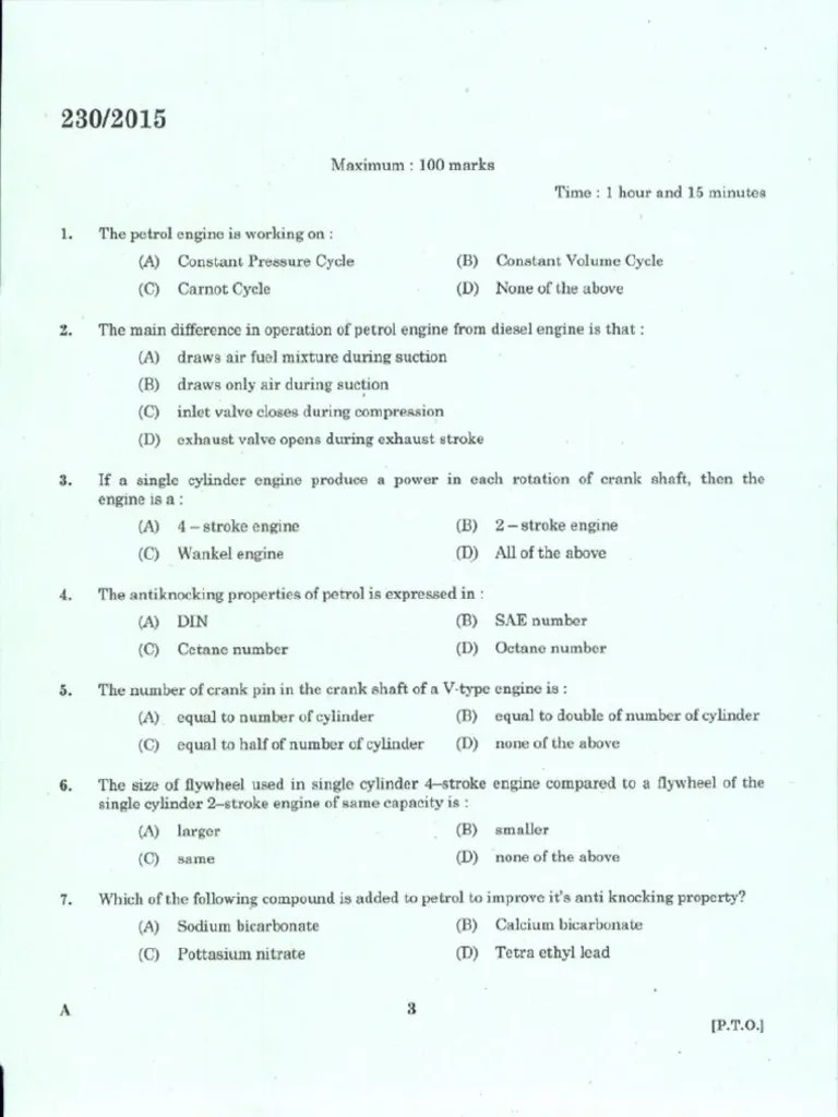 PSC Automobile Question Paper PDF