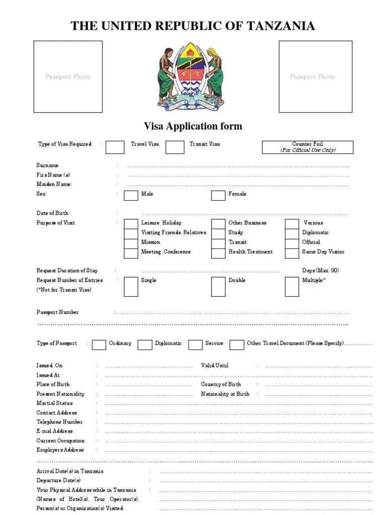 Visa Application Form Tanzania Travel Visa Passport