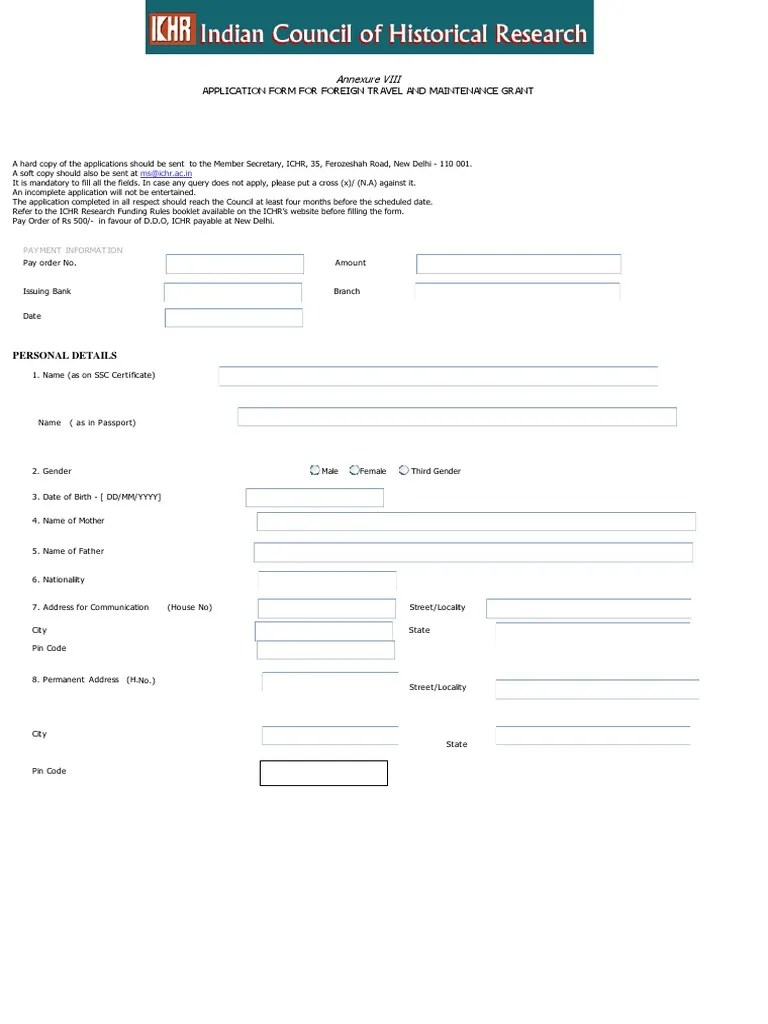 Application Form For Foreign Travel Annexure VIII