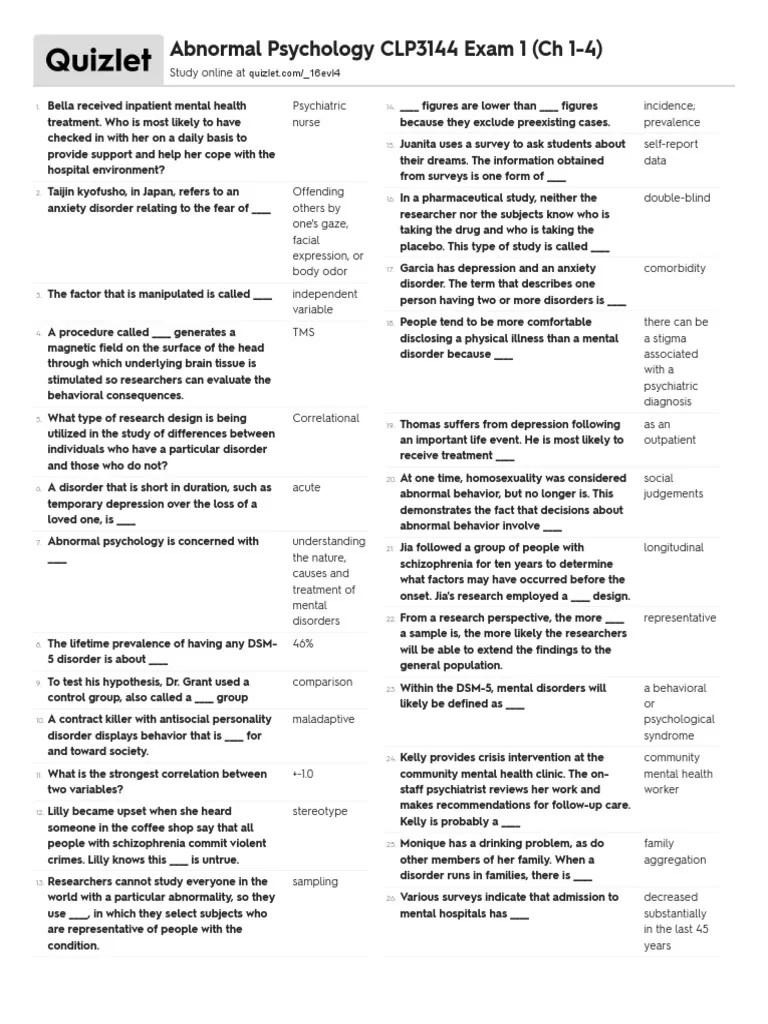 quizlet chapters 14 Abnormal psychology Diagnostic And Statistical