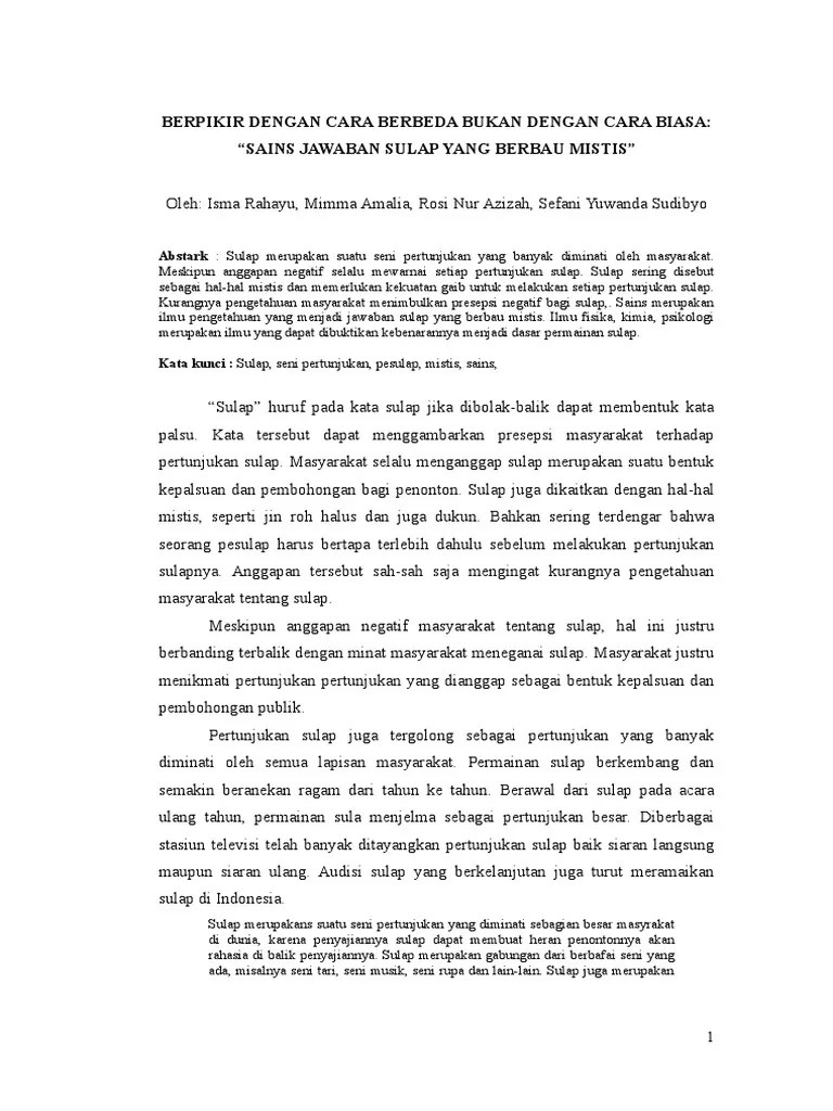 Berpikir Dengan Cara Berbeda Bukan Dengan Cara Biasa: &ldquo;Sains Jawaban Sulap  Yang Berbau Mistis&rdquo; | PDF