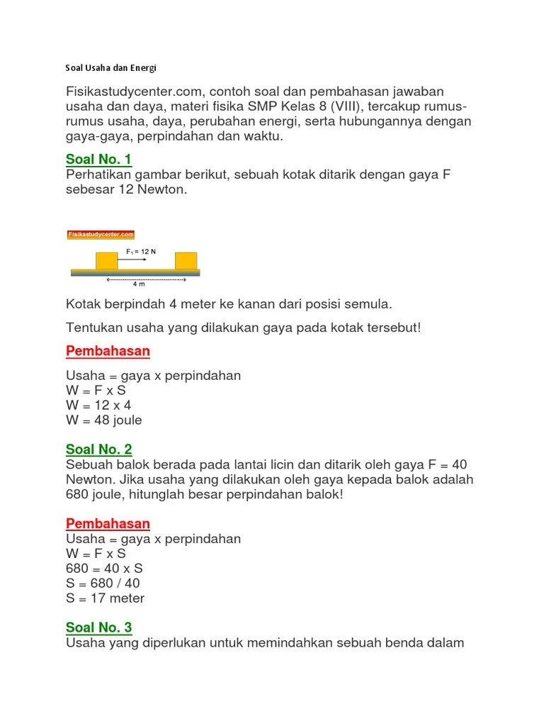 Soal Usaha Dan Energi | PDF