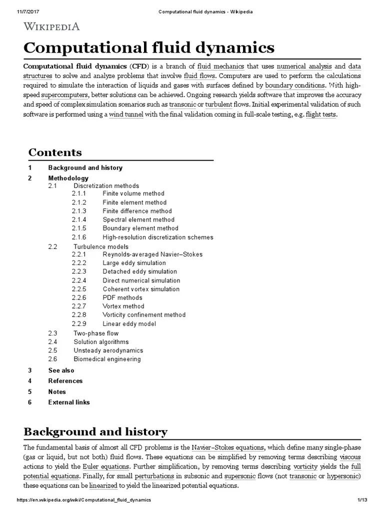 Computational Fluid Dynamics Wikipedia Computational Fluid Dynamics Fluid Dynamics
