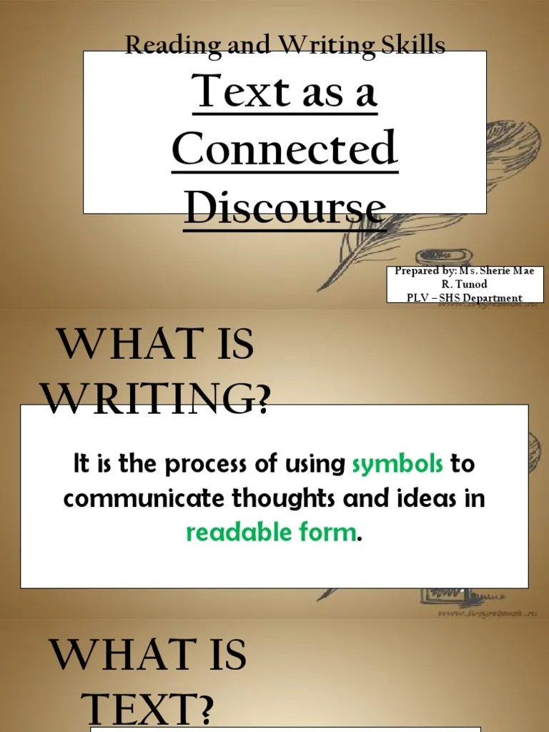 Reading and Writing Skills Text As A Connected Discourse PDF