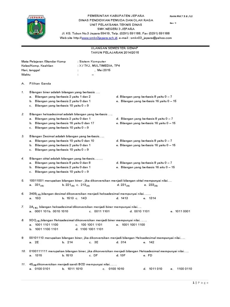Soal Sistem Komputer Kelas X | PDF