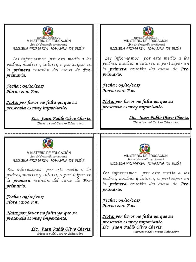 Invitacion de La Reuniones Año Escolar 20172018