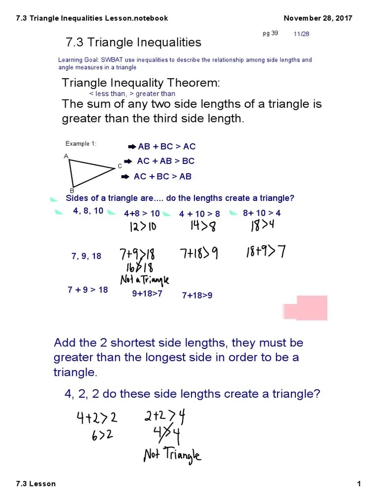 7 3 triangle inequalities lesson Triangle Elementary Geometry